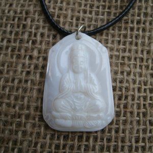Hand Carved MOP Kwan Yin Pendant Necklace